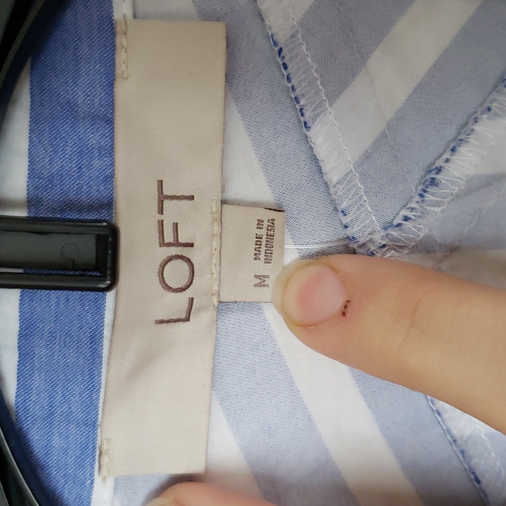 Loft blue and white button down waist tie short sleeve shirt dress. Sz Medium - Picture 7 of 9